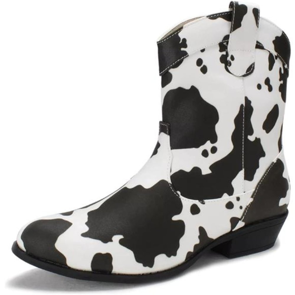 Western Cowgirl Cowboy Ankle Boots for Women - Cowprint
